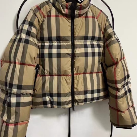 Checkered Tan Puffer Jacket - Picture 2 of 6